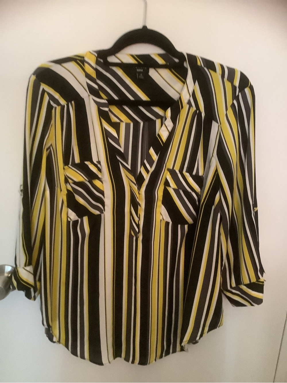 torrid Yellow Black White Striped V-Neck Blouse